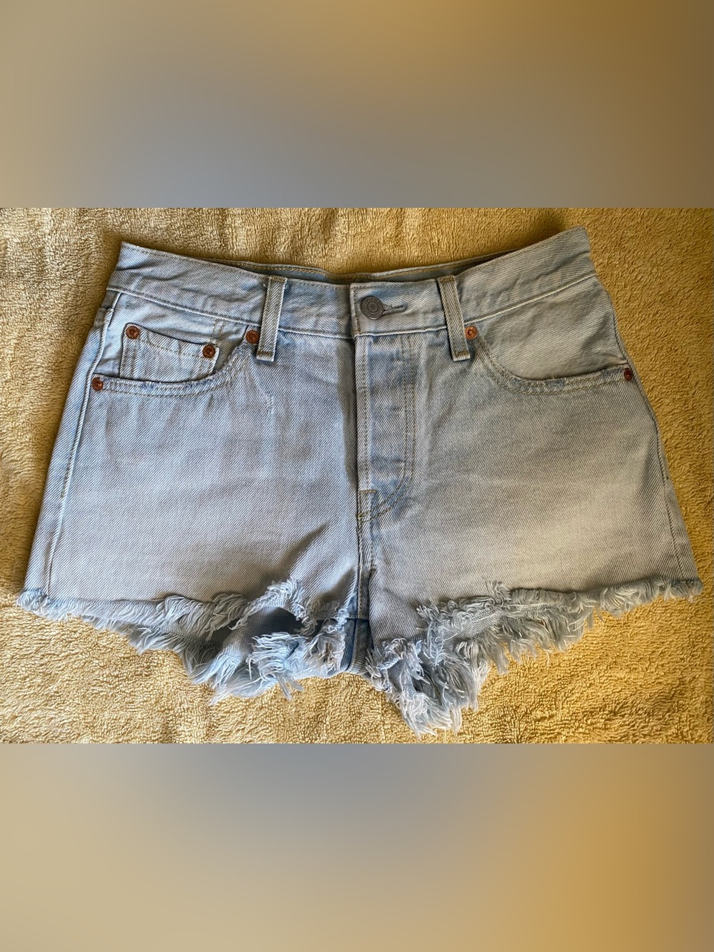 Levi's Light Blue Frayed Hem Denim Shorts